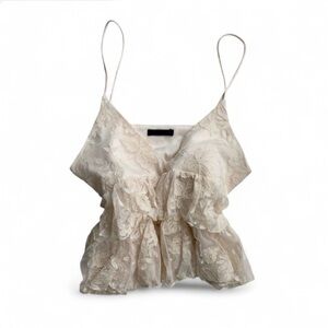 zara boho cream ruffled lace cami top
